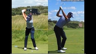 Justin Thomas golf swing  Long Iron faceon amp downtheline July 2017 [upl. by Mairem130]